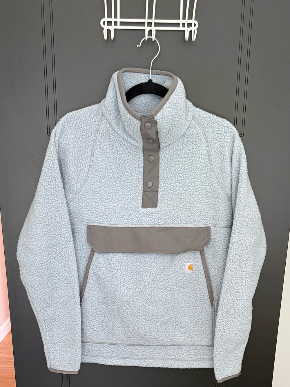 Carhartt Light Blue Sherpa Snap-Front Turtleneck Pullover with Gray Trim